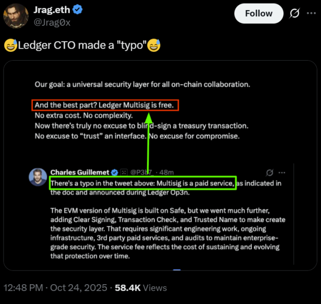 
			Ledger обвинили в попытке монетизировать мультисиг-интерфейс повышенными комиссиями		